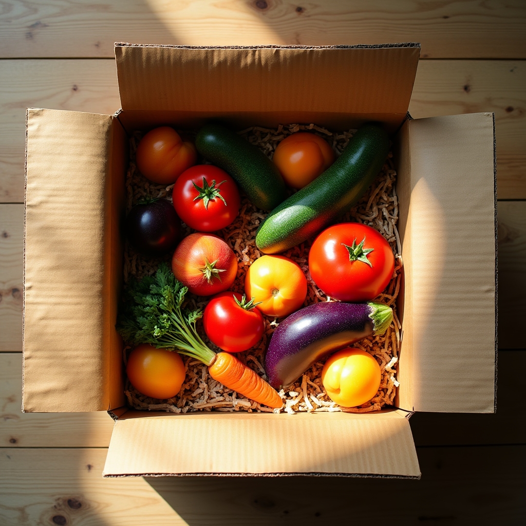 Box di prodotti freschi e stagionali pronti per la consegna