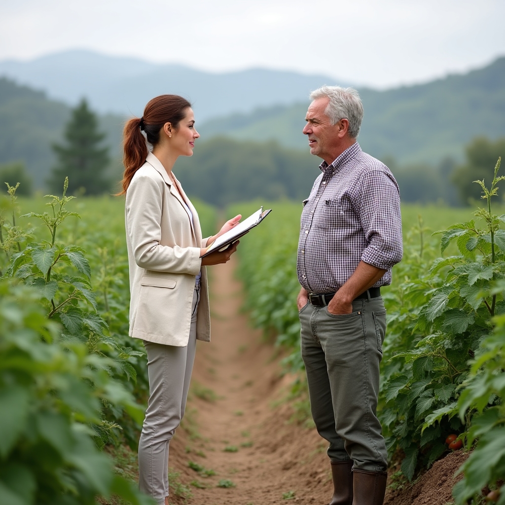 Visita di selezione in un'azienda agricola locale tra campi coltivati